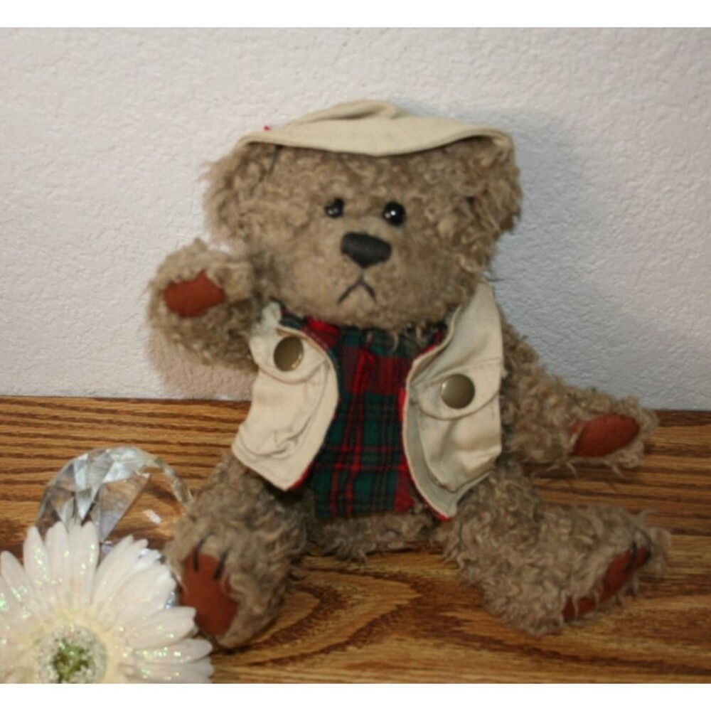 Vtg Pickford Plush Bear Tanner Fishing Vest Hat Grandpa Brass Button 11 Inch